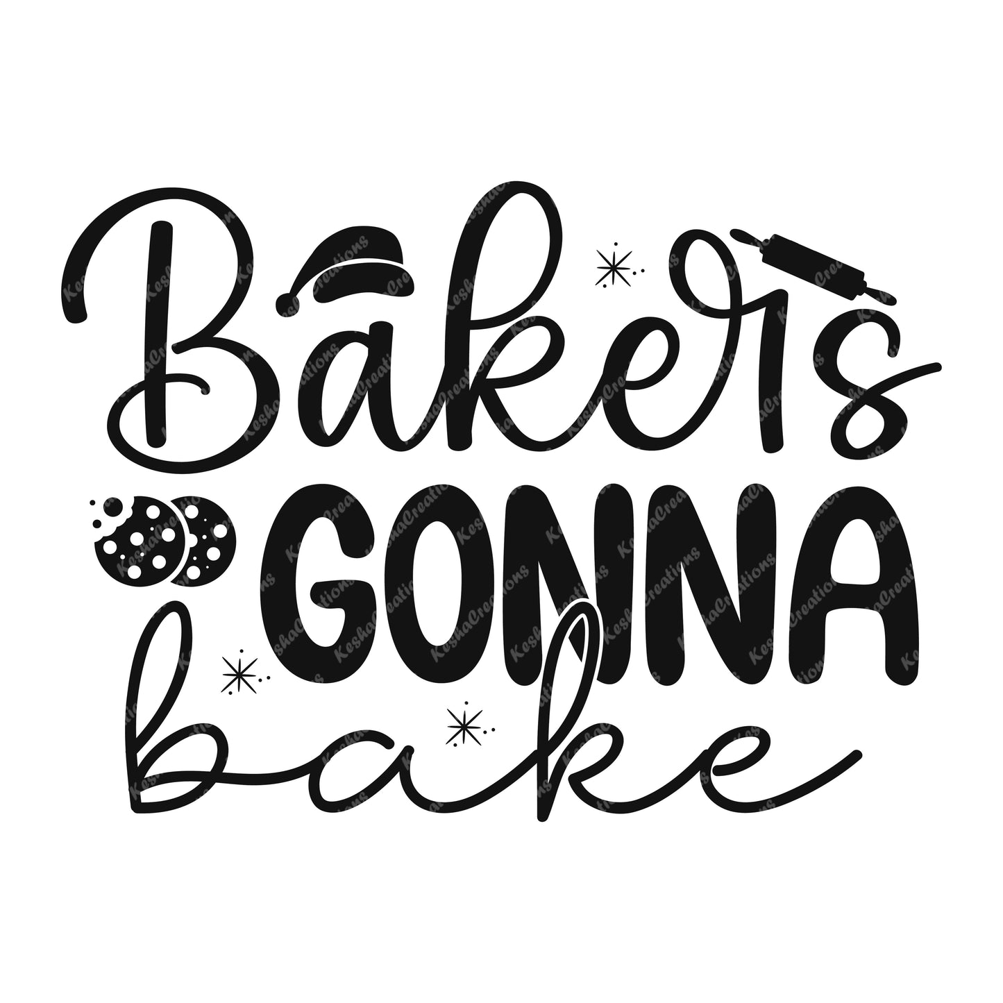 Bakers Gonna Bake design with a rolling pin, cookies, and a Santa hat, showcasing festive and playful text.