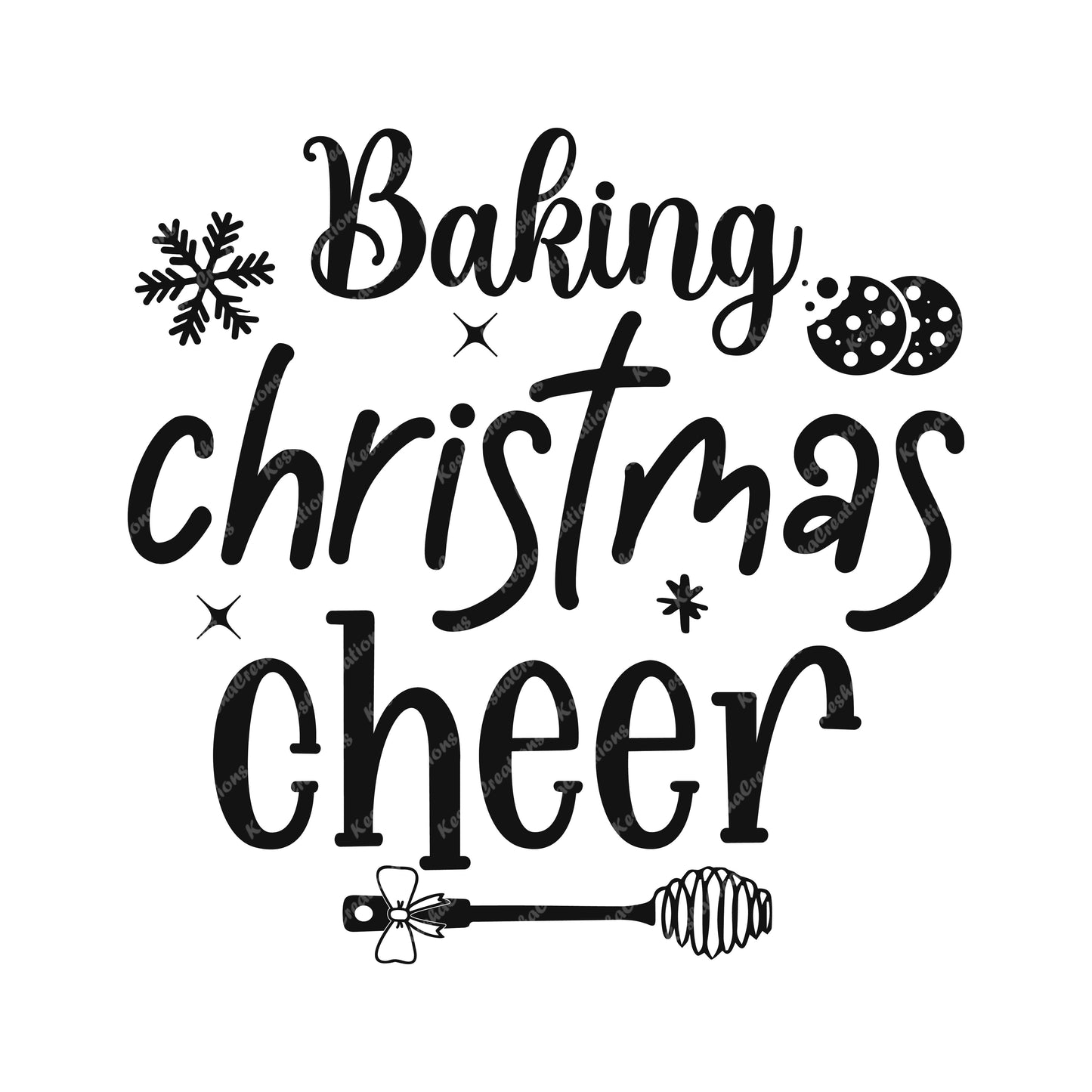Baking Christmas Cheer design featuring snowflakes, cookies, and a honey dipper, paired with cheerful text.