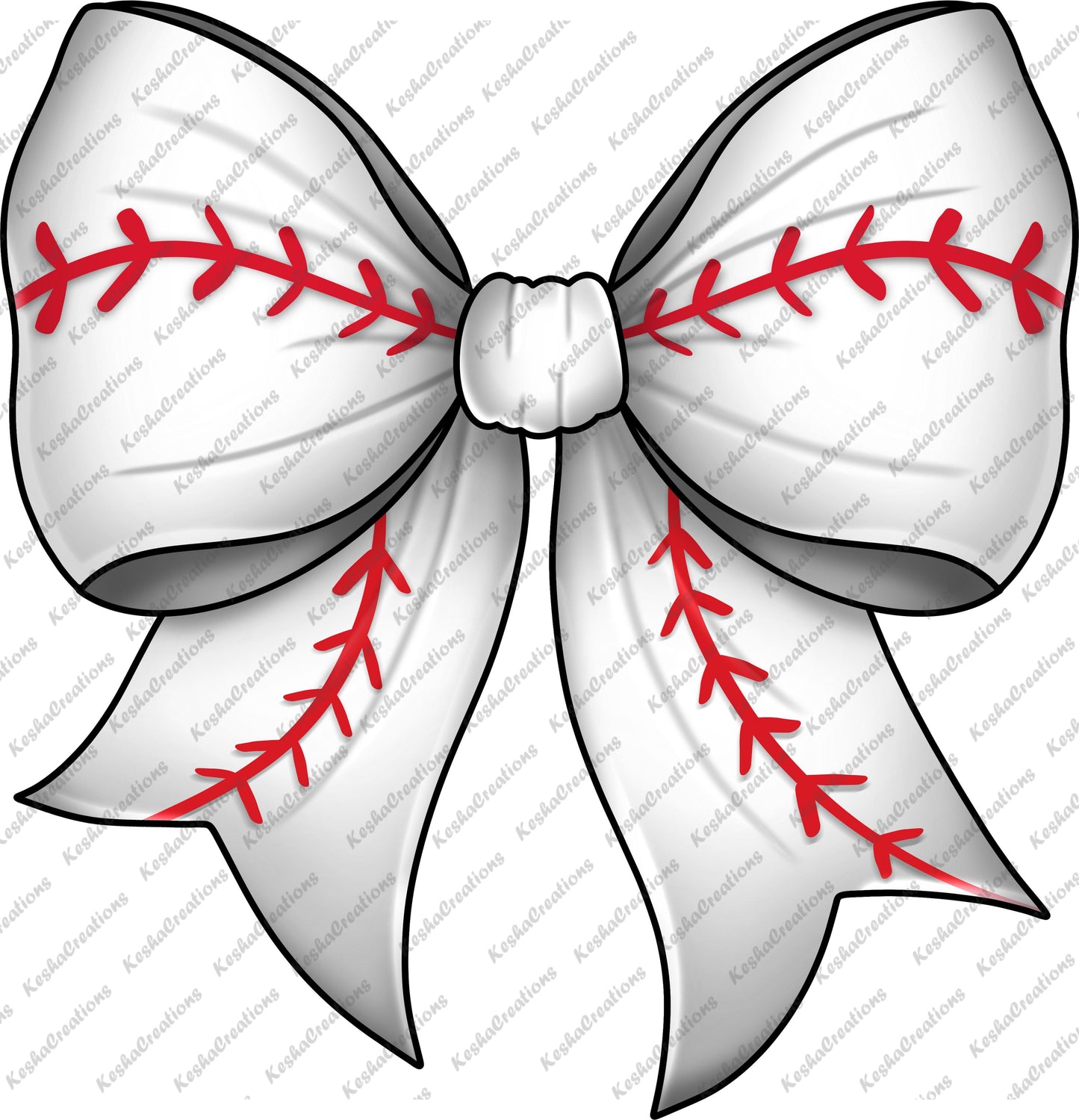 A classic white DTF transfer bow with red baseball stitching, a timeless design for baseball lovers.