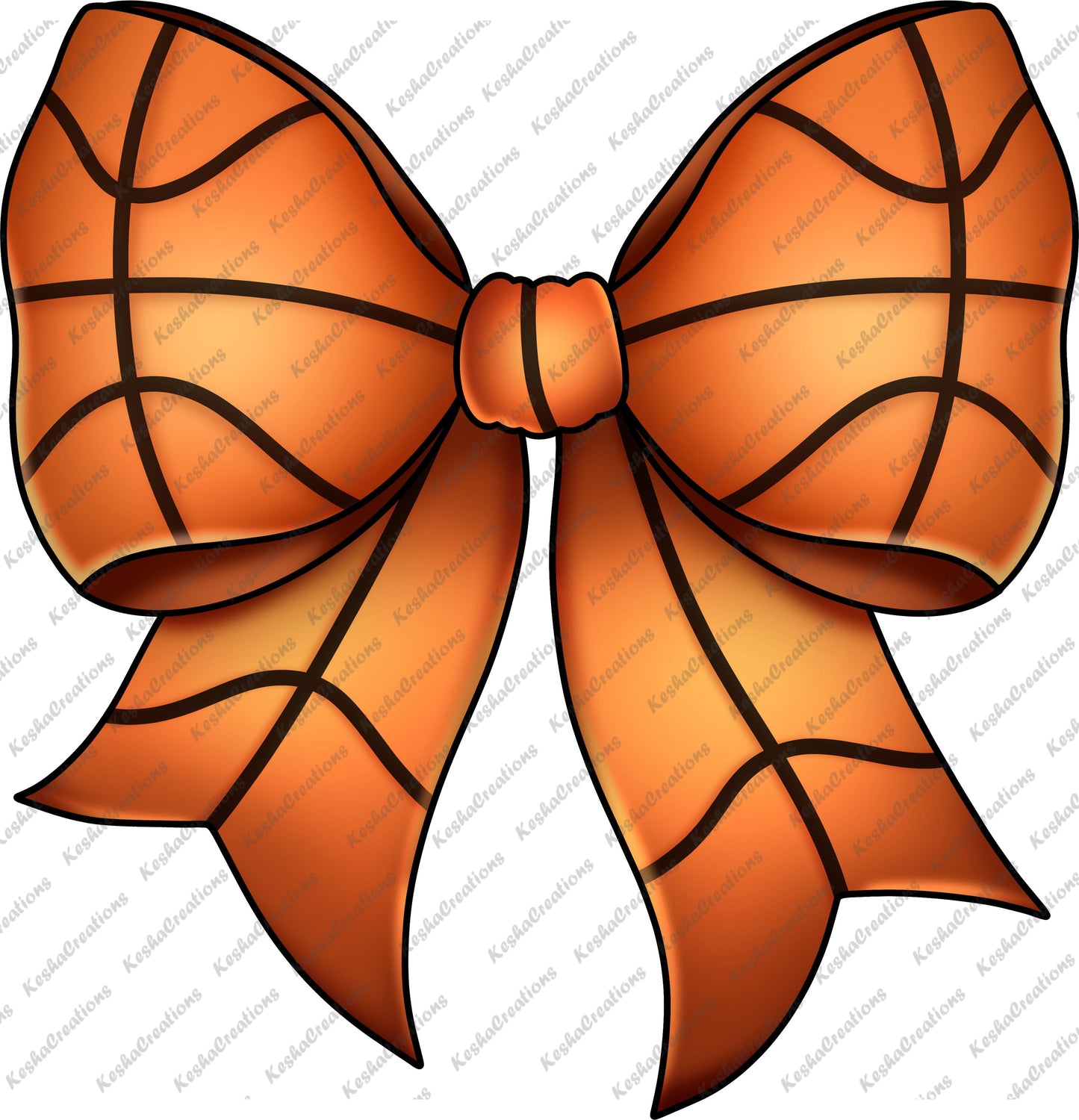 An orange DTF transfer bow with black basketball lines, bringing basketball spirit to life in a stylish way.
