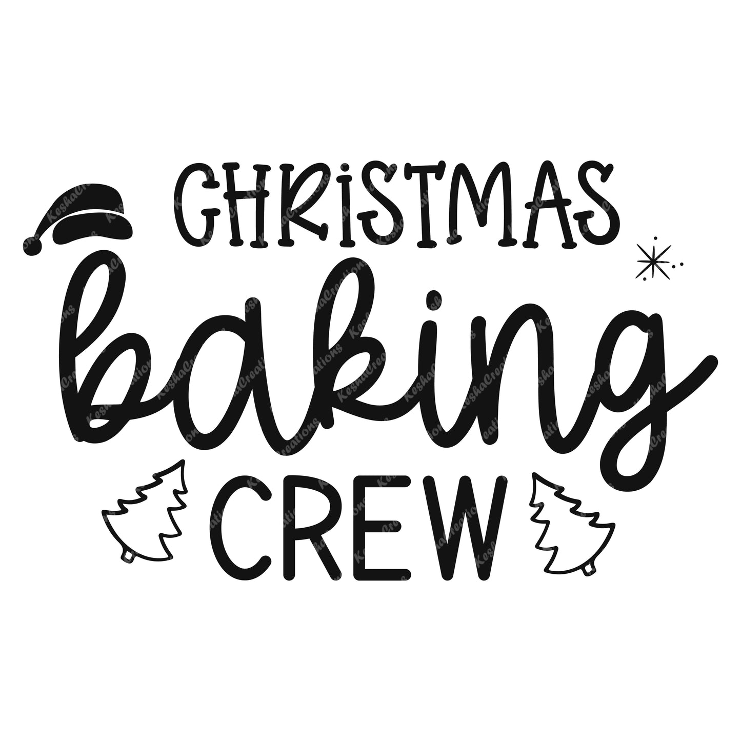 Christmas Baking Crew design with a honey dipper, bow, and cookie illustrations, presented in playful typography.