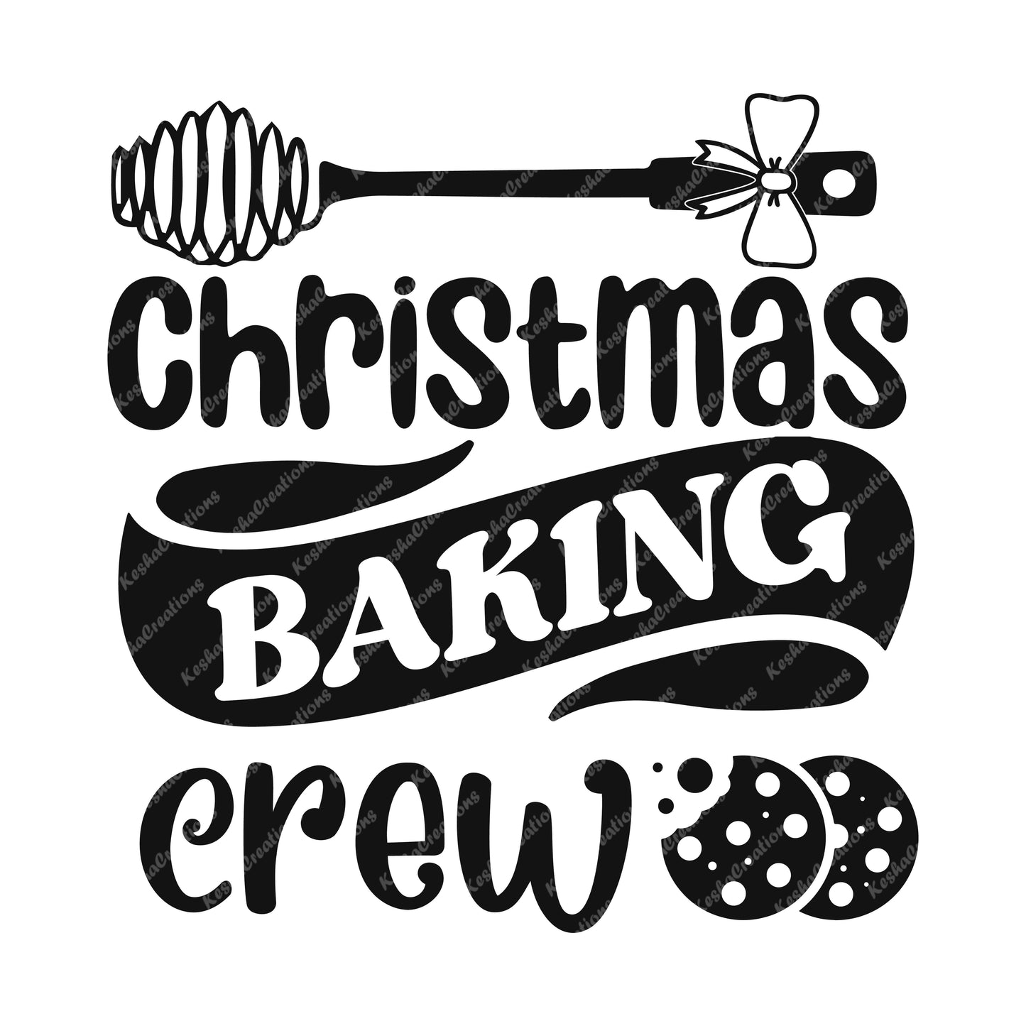 Christmas Baking Crew design featuring a honey dipper, bow, and cookies, with bold lettering.