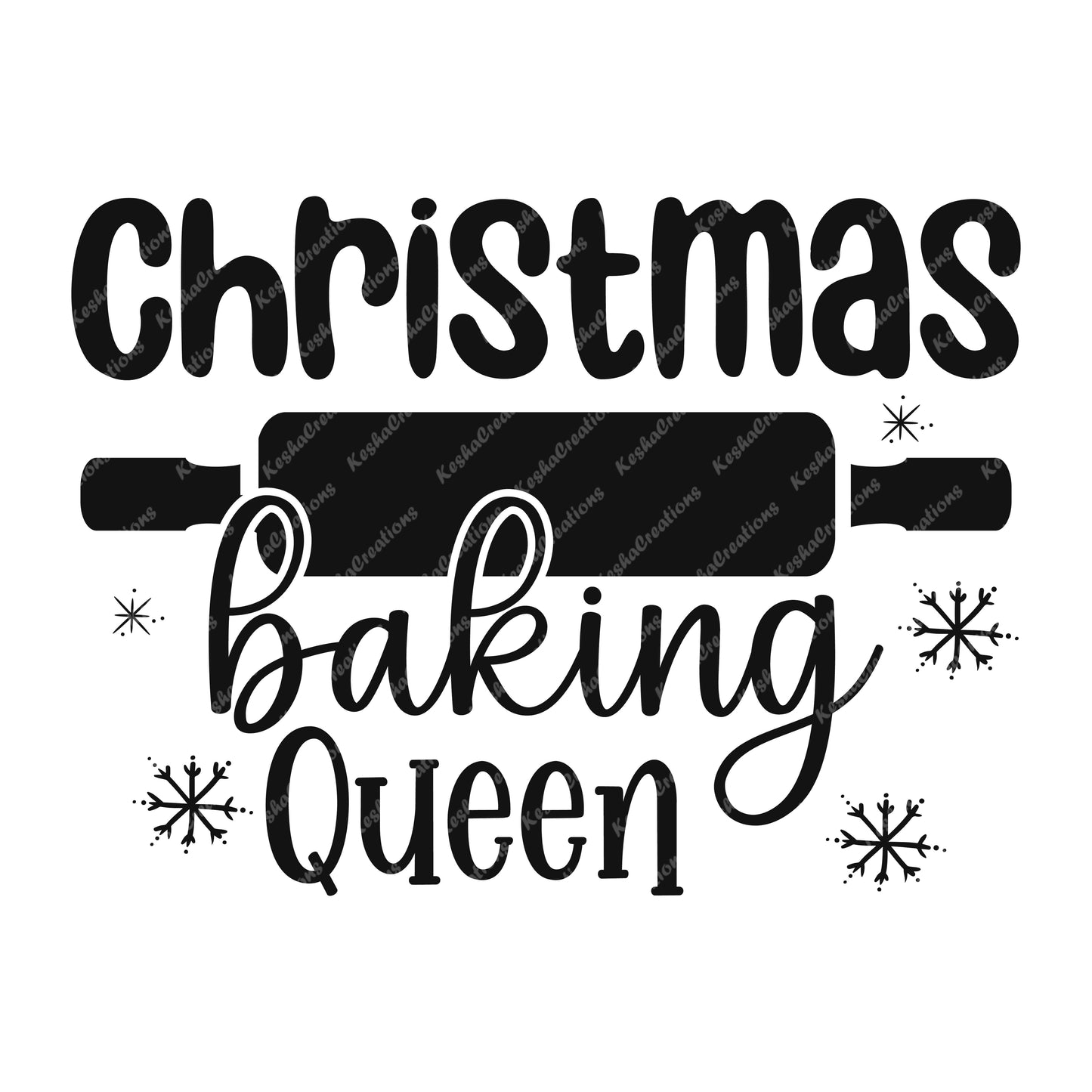 Christmas Baking Queen design with a rolling pin illustration and snowflake accents