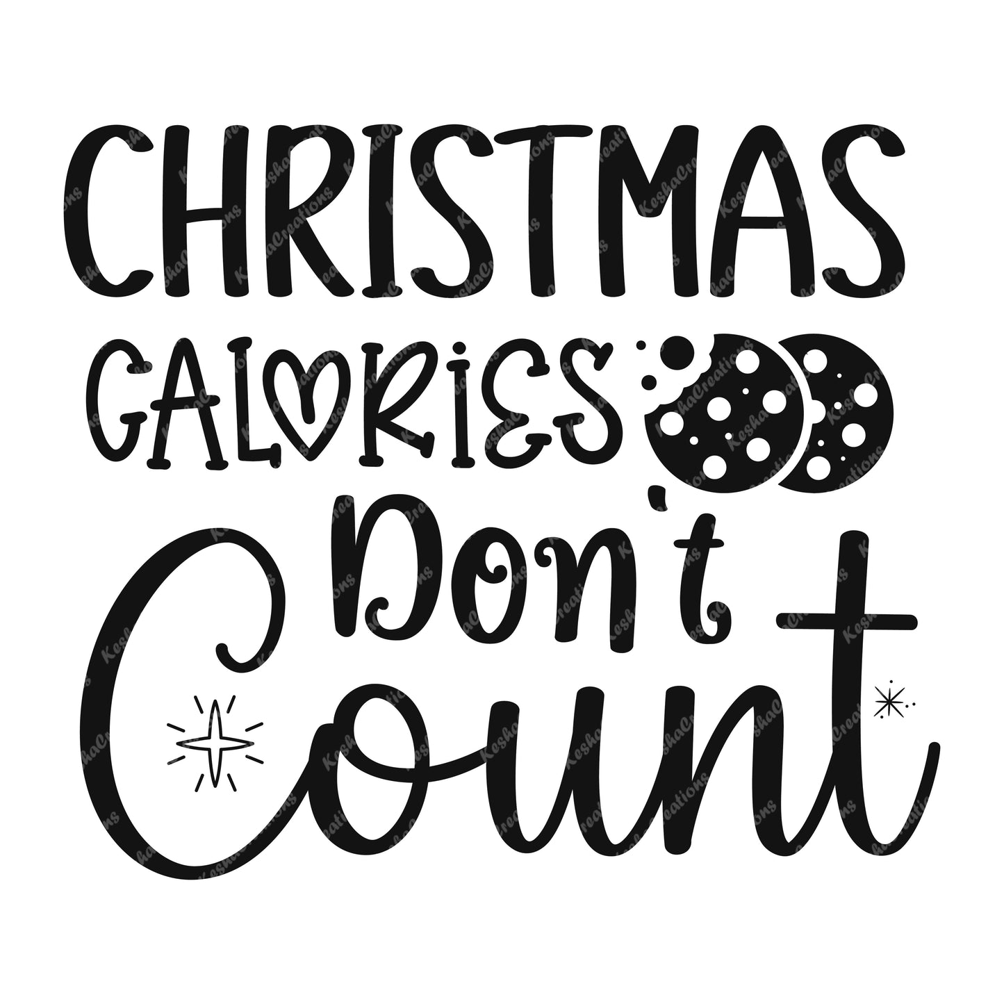 Christmas Calories Don't Count design with cookie illustrations and playful typography.
