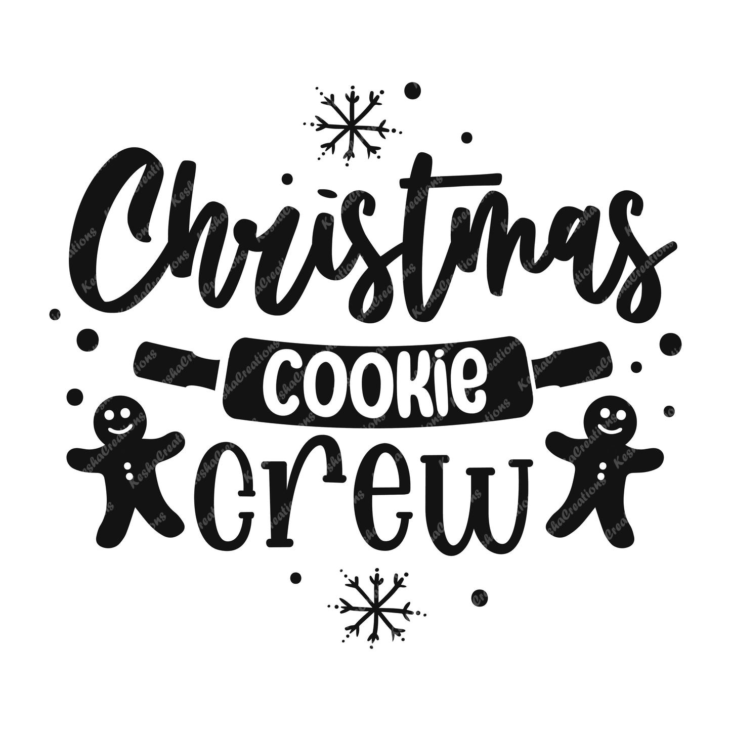 Christmas Cookie Crew design featuring gingerbread men, rolling pin, and snowflakes.