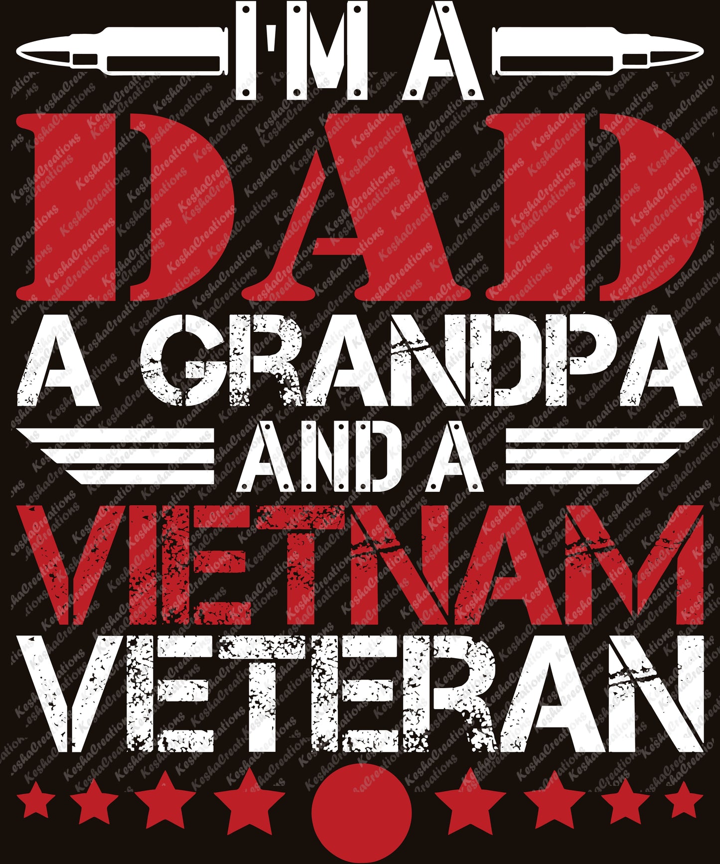 Text design with "I'm a Dad, a Grandpa, and a Vietnam Veteran" and military-themed icons