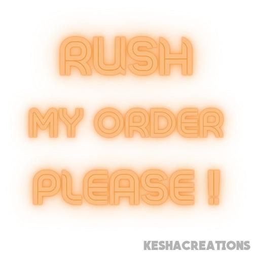 Bold neon orange text that reads 'Rush My Order Please!' in a playful, rounded font with a glowing effect around the letters, creating a vibrant and eye-catching appearance.