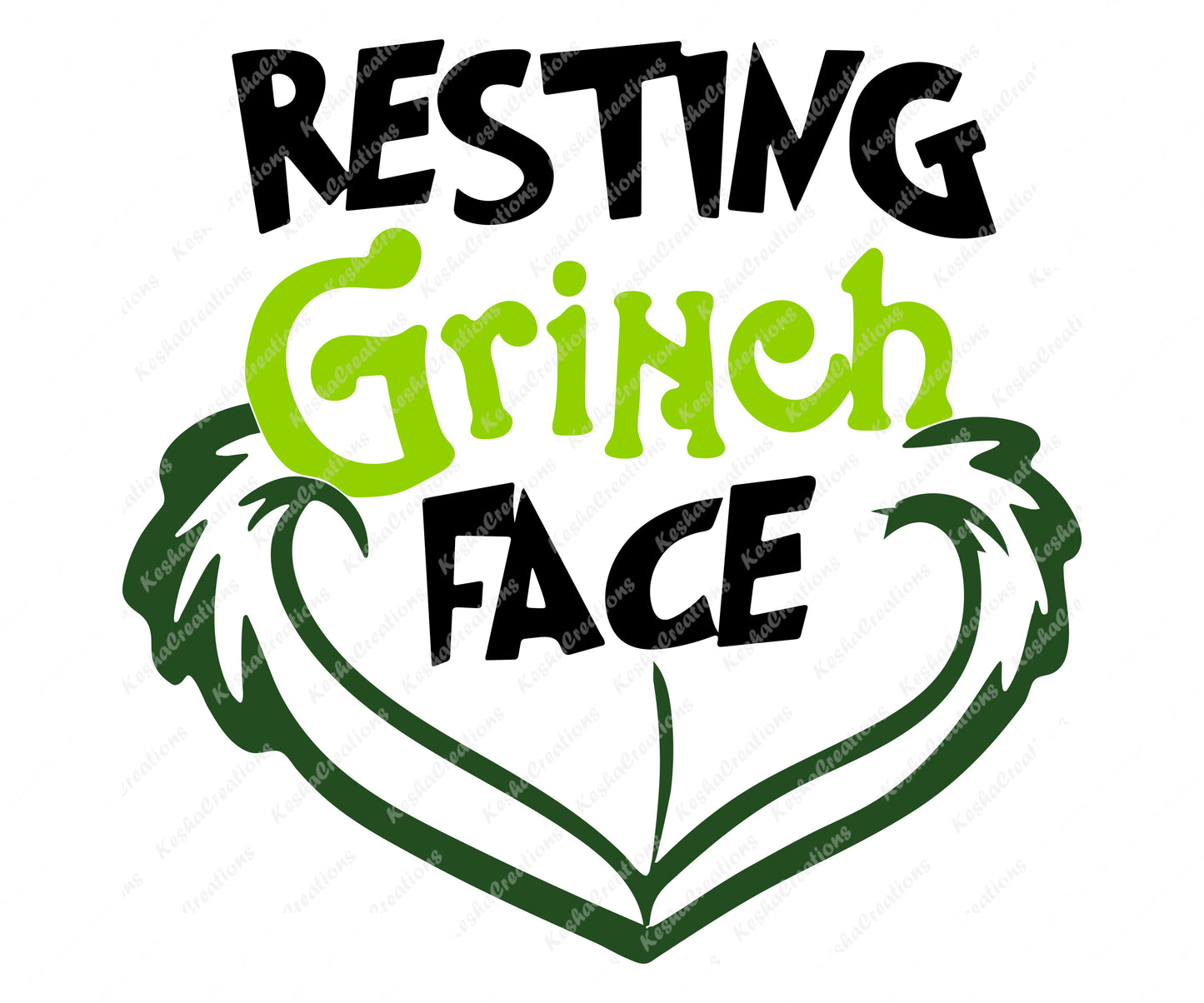 Text reading "Grinch" in bright green with a cartoon Grinch-like face below, featuring a mischievous smile, set against a transparent background.