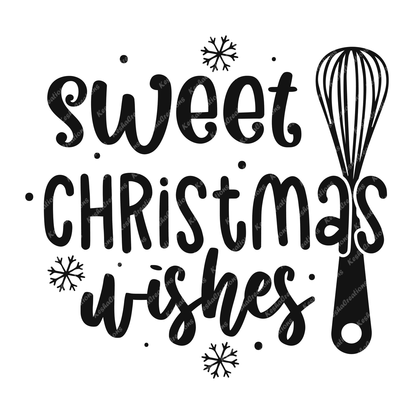 Sweet Christmas Wishes design with whisk and snowflake illustrations.